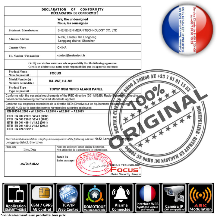 Pack alarme maison sans fil, facile à installer, avec accessoires complets