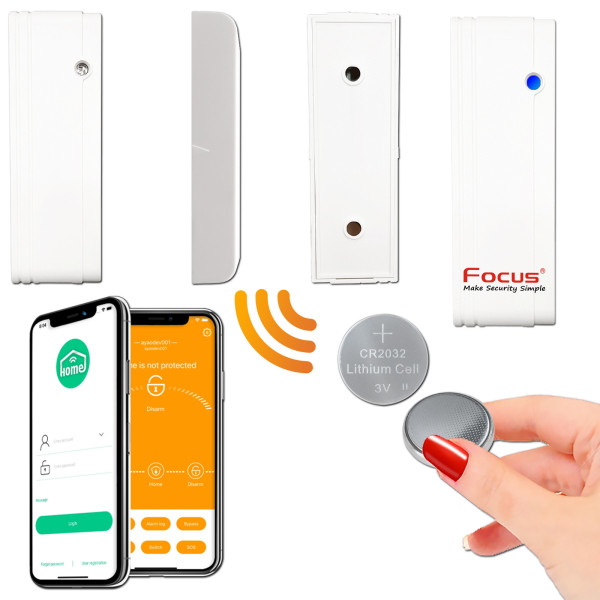 Capteur sans-fil MD2018RF installé sur une fenêtre pour alarme connectée