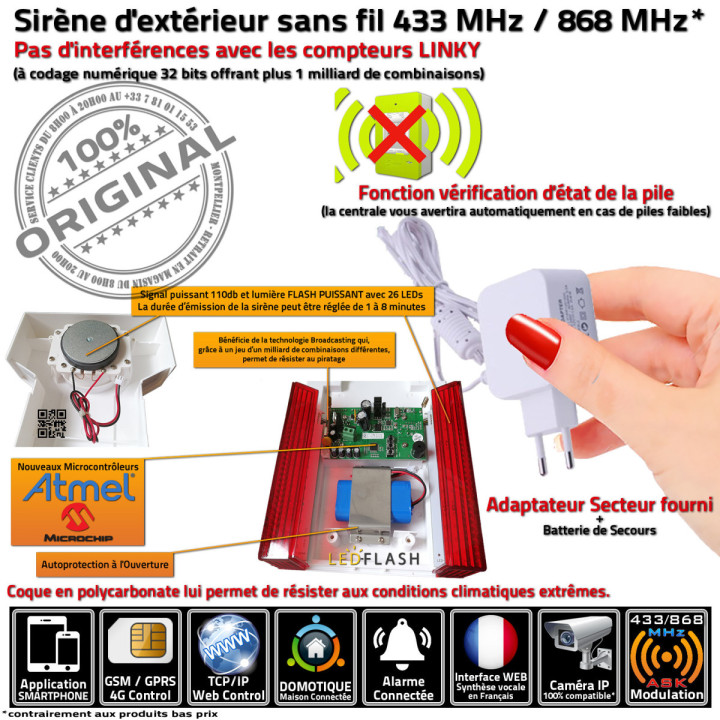 Sirène extérieure sans fil 868 MHz compatible avec l'Alarme Protectoris