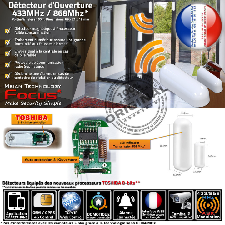 Contact magnétique alarme pour porte compatible avec l'Alarme Protectoris