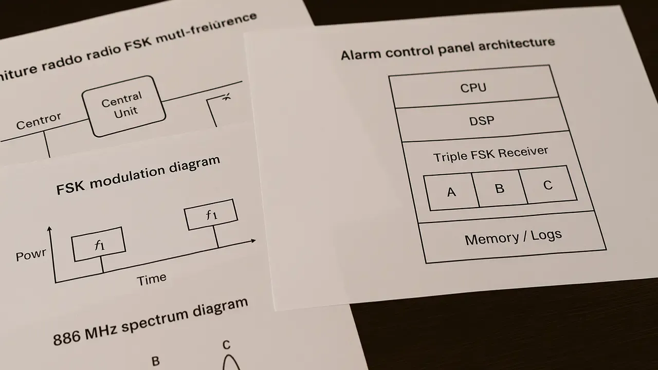 Architecture radio FSK multi-fréquence dans les centrales Meian FC-7616 et FC-7668